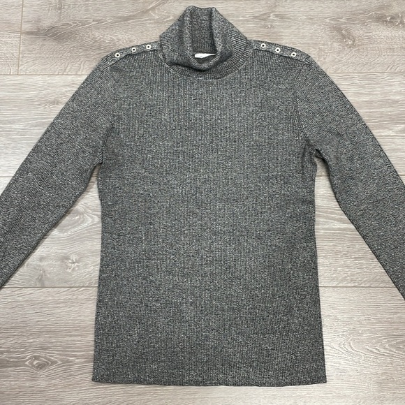 NWOT Turtleneck Ribbed Knit Sweater with Silver Buttons on Cuffs and Shoulders L - Picture 3 of 16